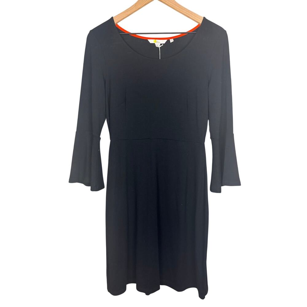 NWT Boden Black Fit & Flare Dress Bell Sleeve Stretch Women’s 6L